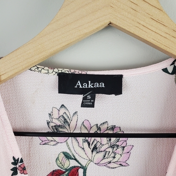 Aakaa Pink Floral Wrap Dress Small - Picture 2 of 6